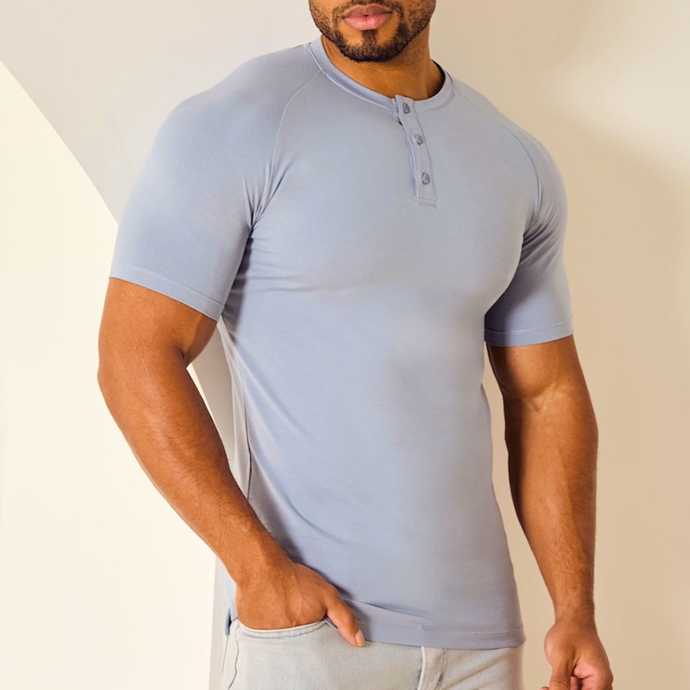 EVERYDAY HENLEY T-SHIRT IN SLATE - XXL